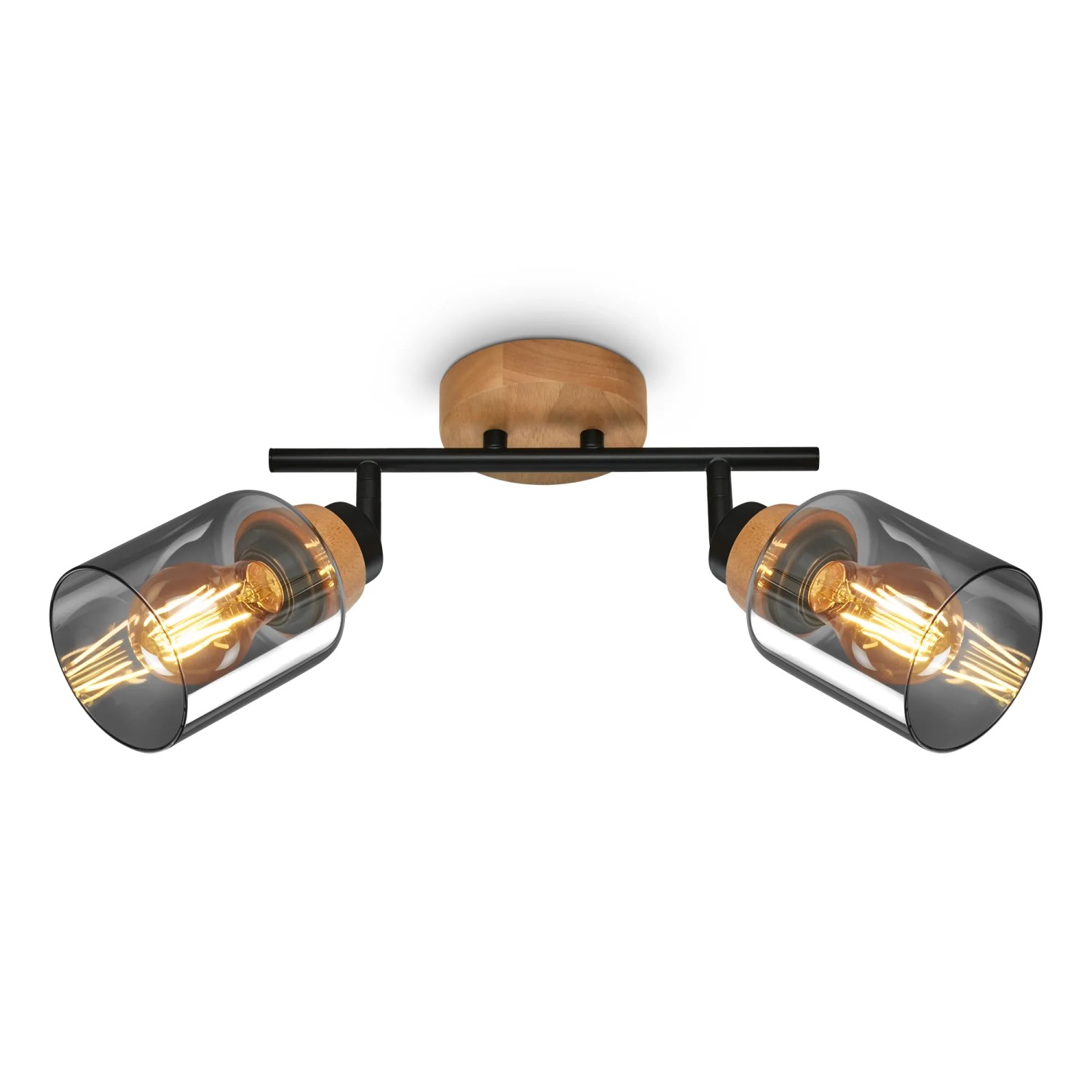 Brilo Deckenleuchte Hema Schwenkbar Holzbasis E27 Fassung Rauchglas 28 cm