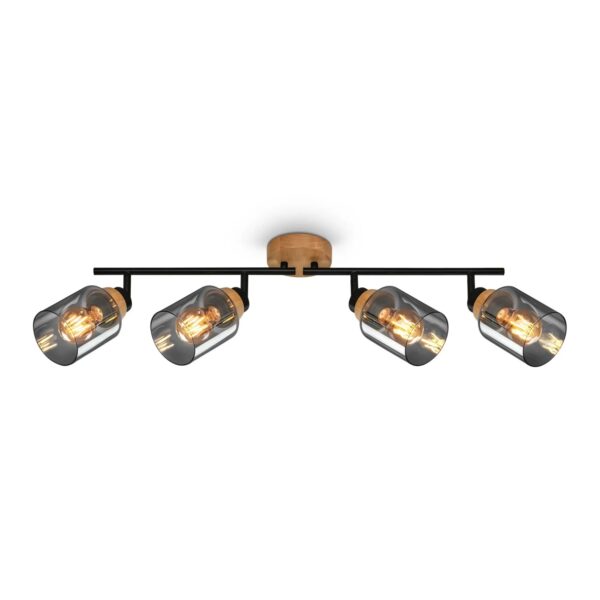 Brilo Deckenleuchte Hema Schwenkbar Holzbasis E27 Fassung Rauchglas 68 cm