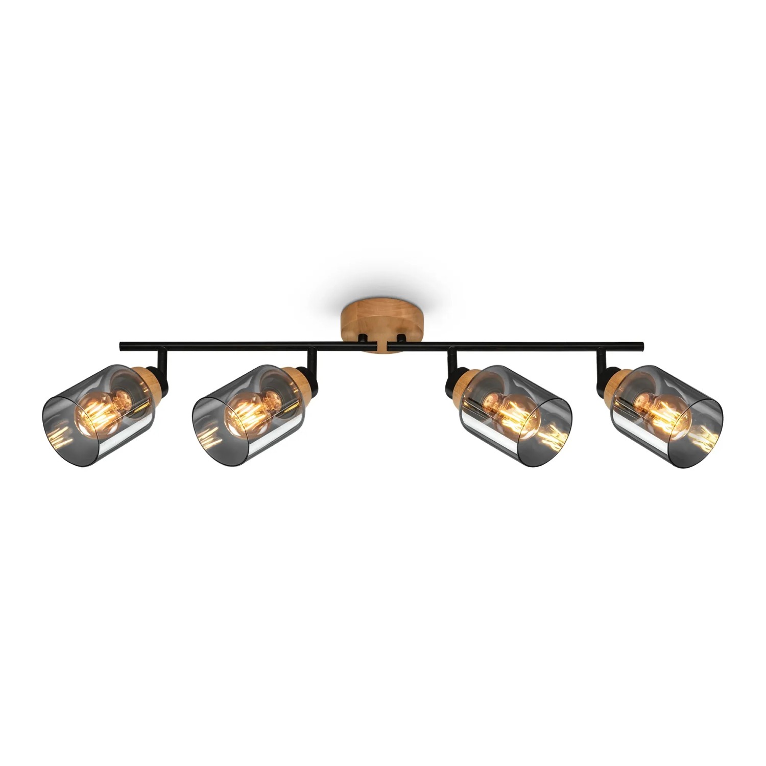 Brilo Deckenleuchte Hema Schwenkbar Holzbasis E27 Fassung Rauchglas 68 cm
