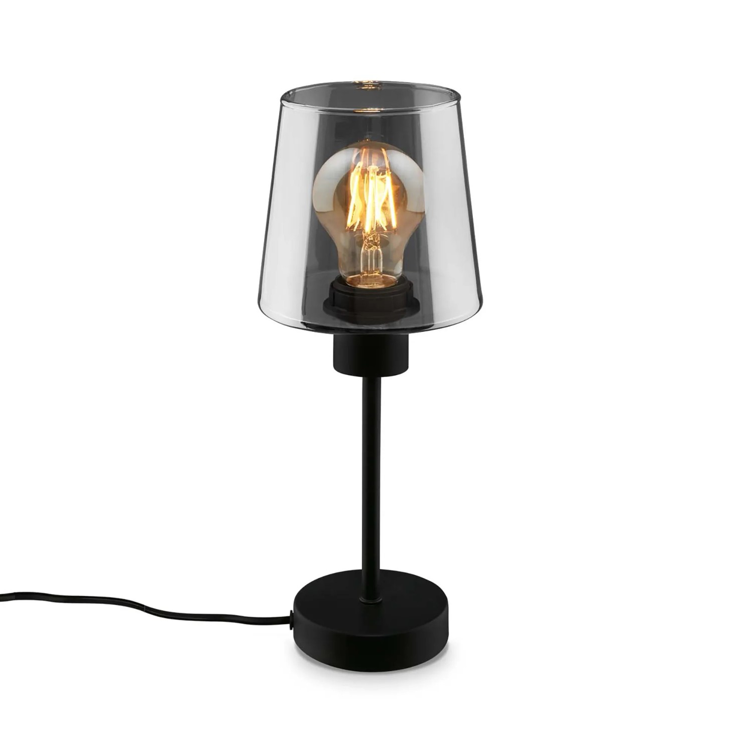 Brilo Tischleuchte Fumi Kabelschalter E27 Fassung Rauchglas 14 cm x 35,5 cm