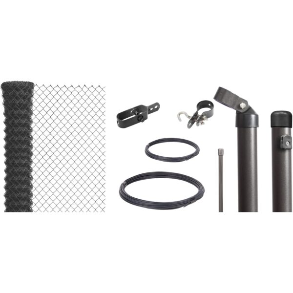 Maschendraht-Zaun-Set 80 cm Hoch 15 m Länge Anthrazit-Metallic zum Einbetonieren