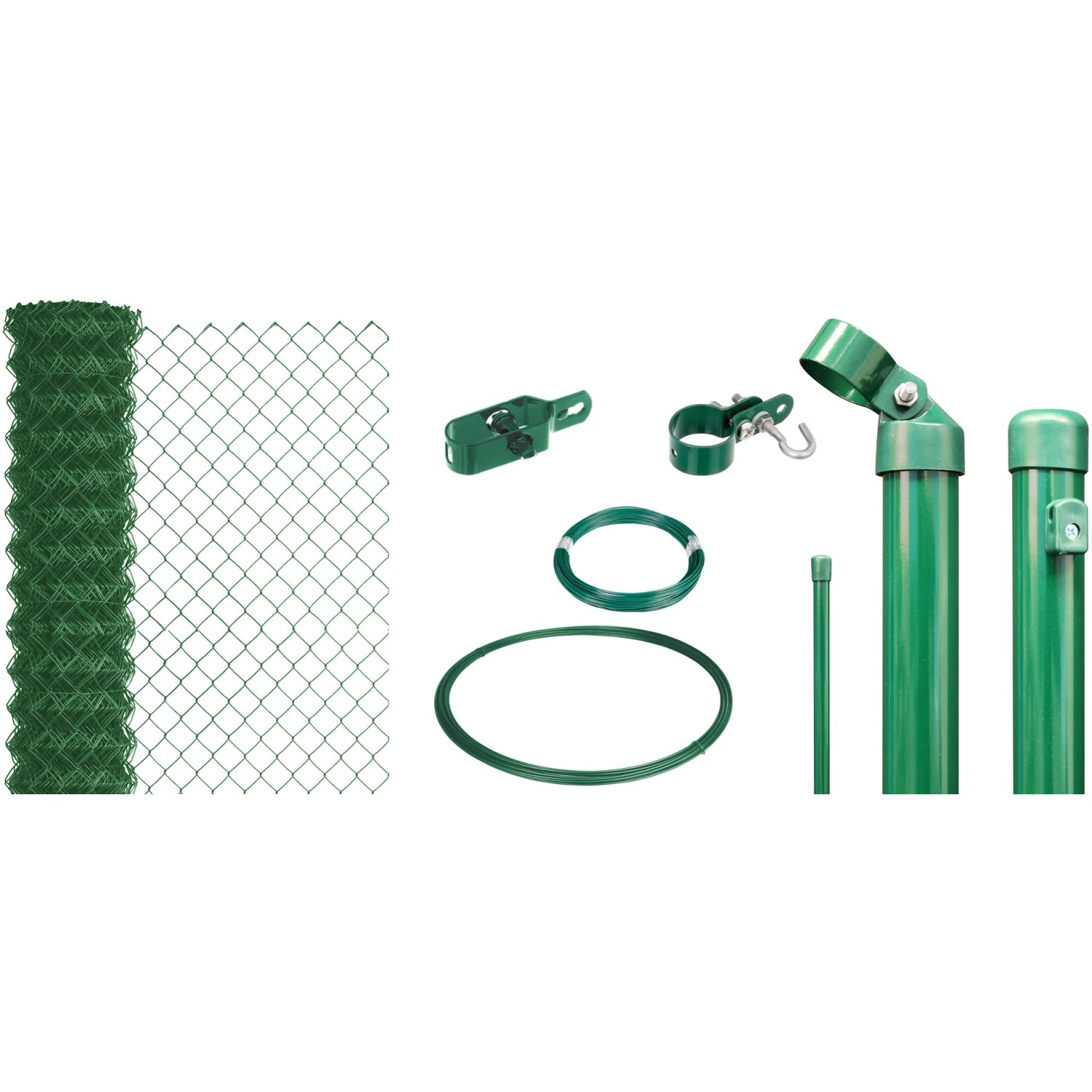 Maschendrahtzaun Set Grün zum Einbetonieren H x L: 0,80 m x 15 m