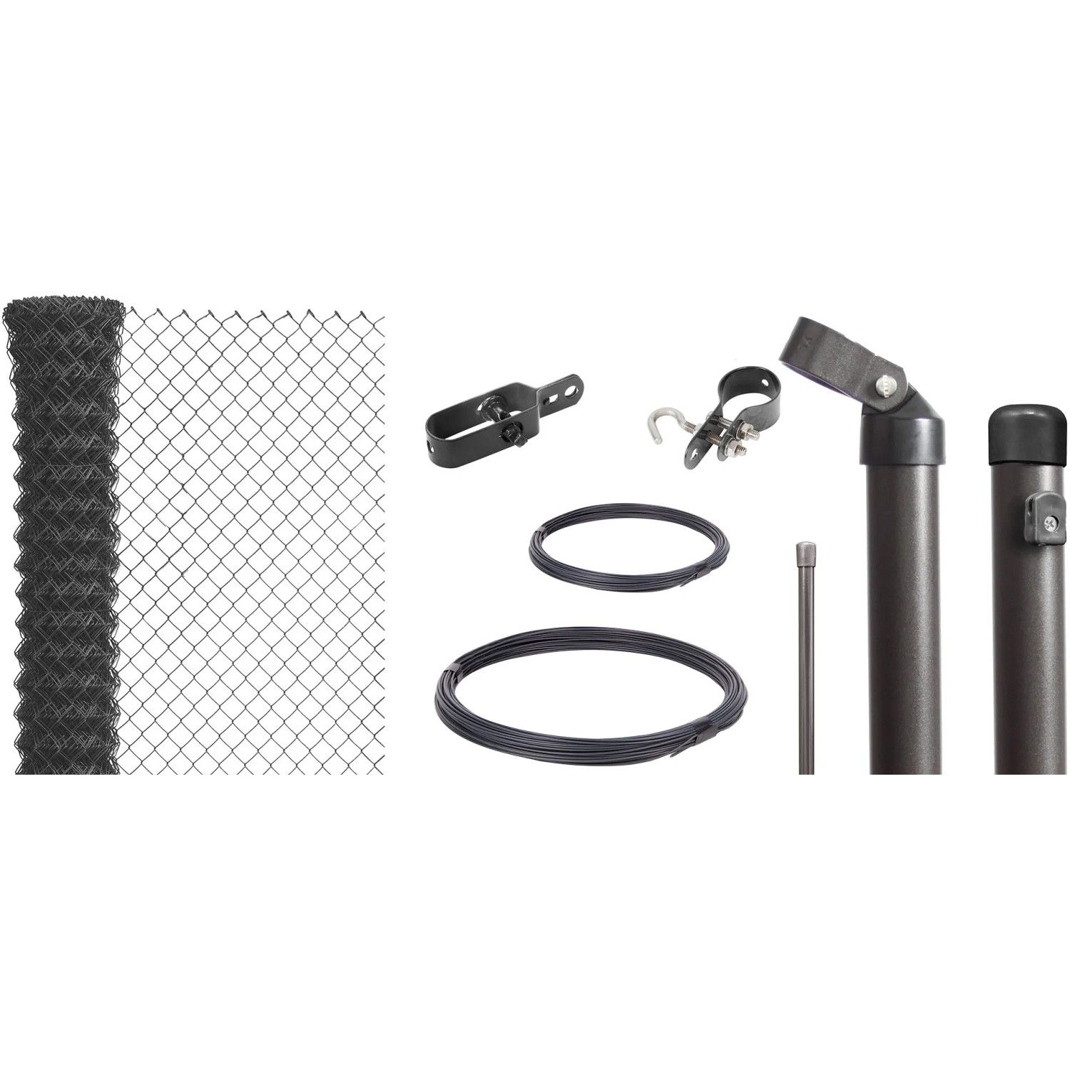 Maschendraht-Zaun-Set 100 cm Hoch 15m Länge Anthrazit-Metallic zum Einbetonieren