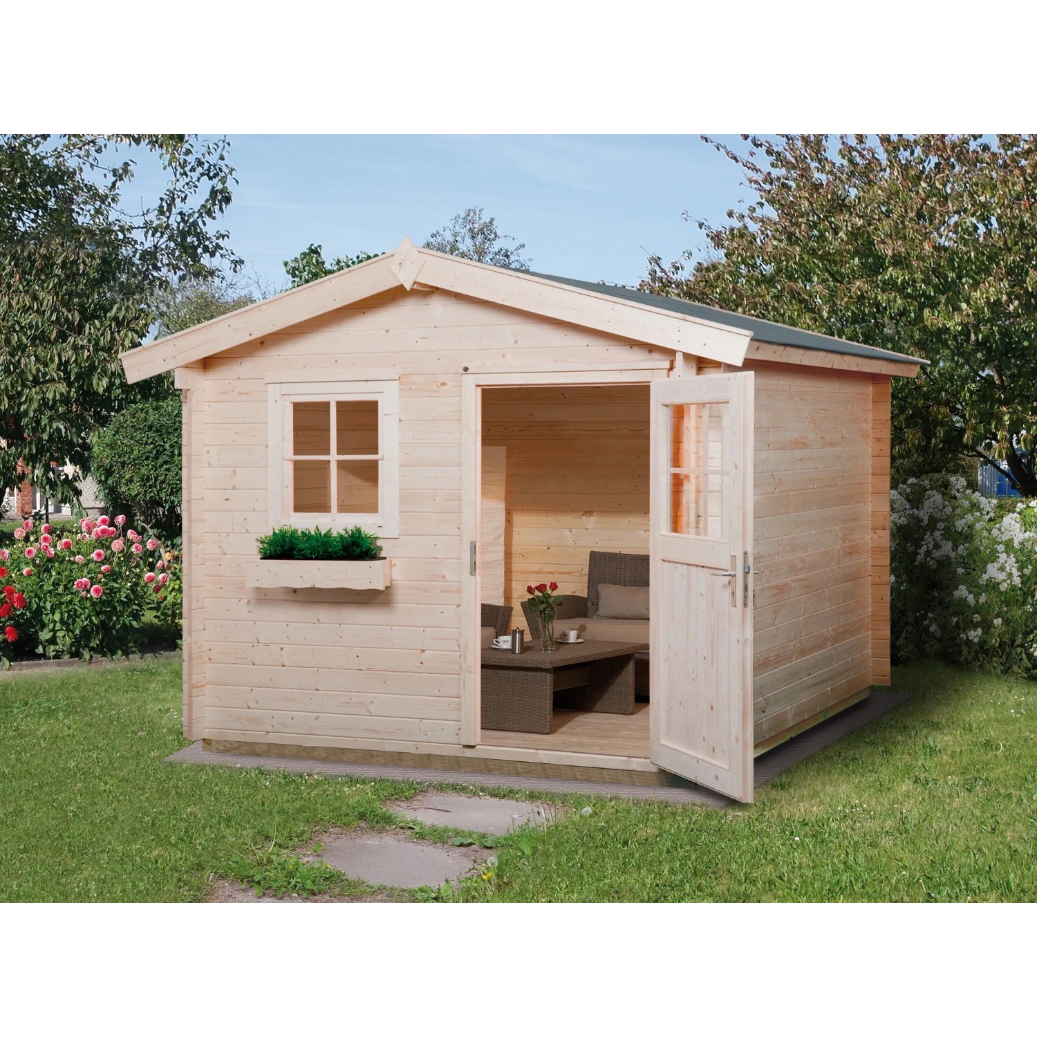 Weka Holz-Gartenhaus Satteldach Unbehandelt 330 cm