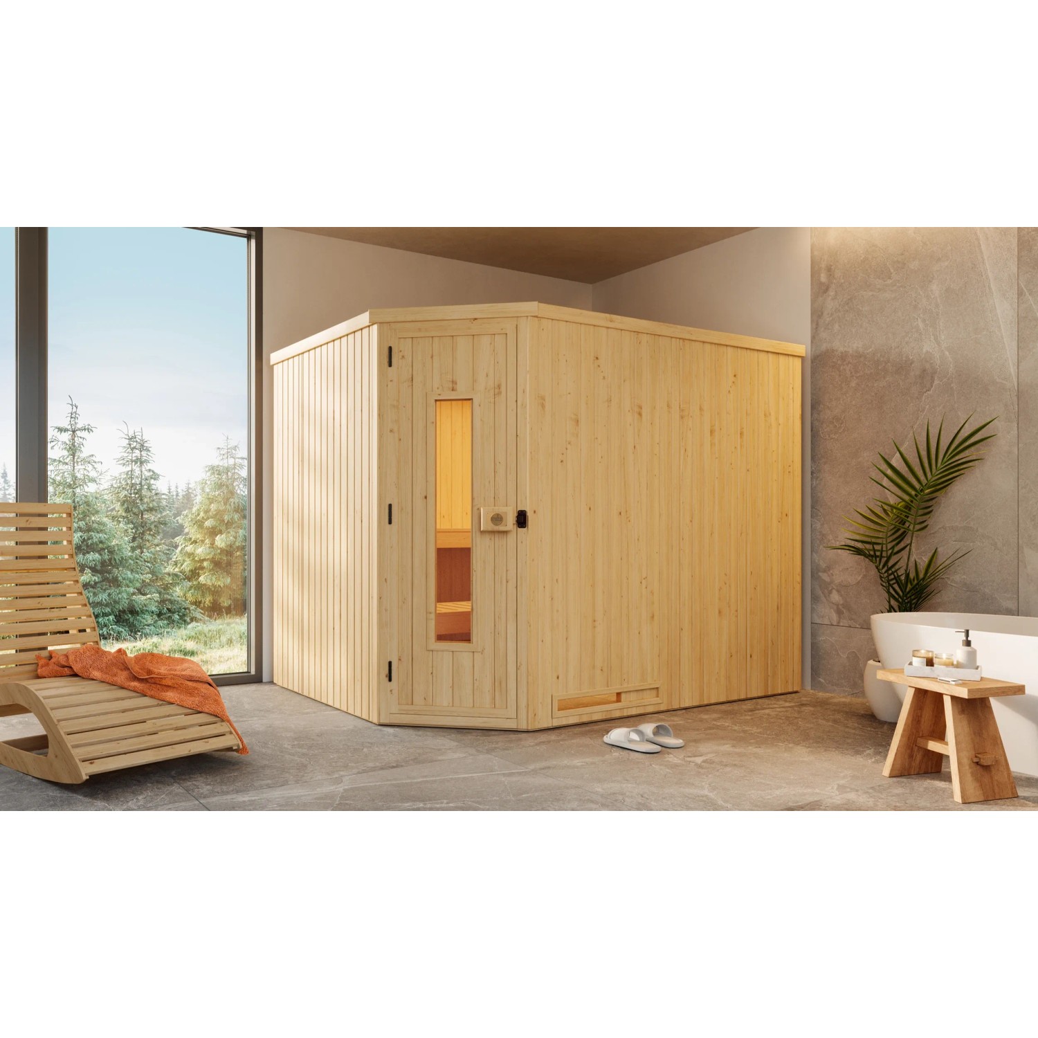 Weka Element-Ecksauna Varberg 4 Sparset 7,5 kW OS Holztür