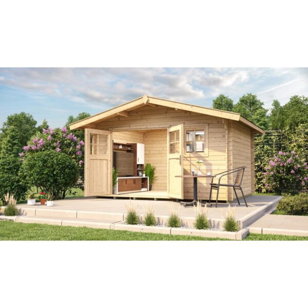 Weka Holz-Gartenhaus Sienna Satteldach Unbehandelt 380 cm x 370 cm