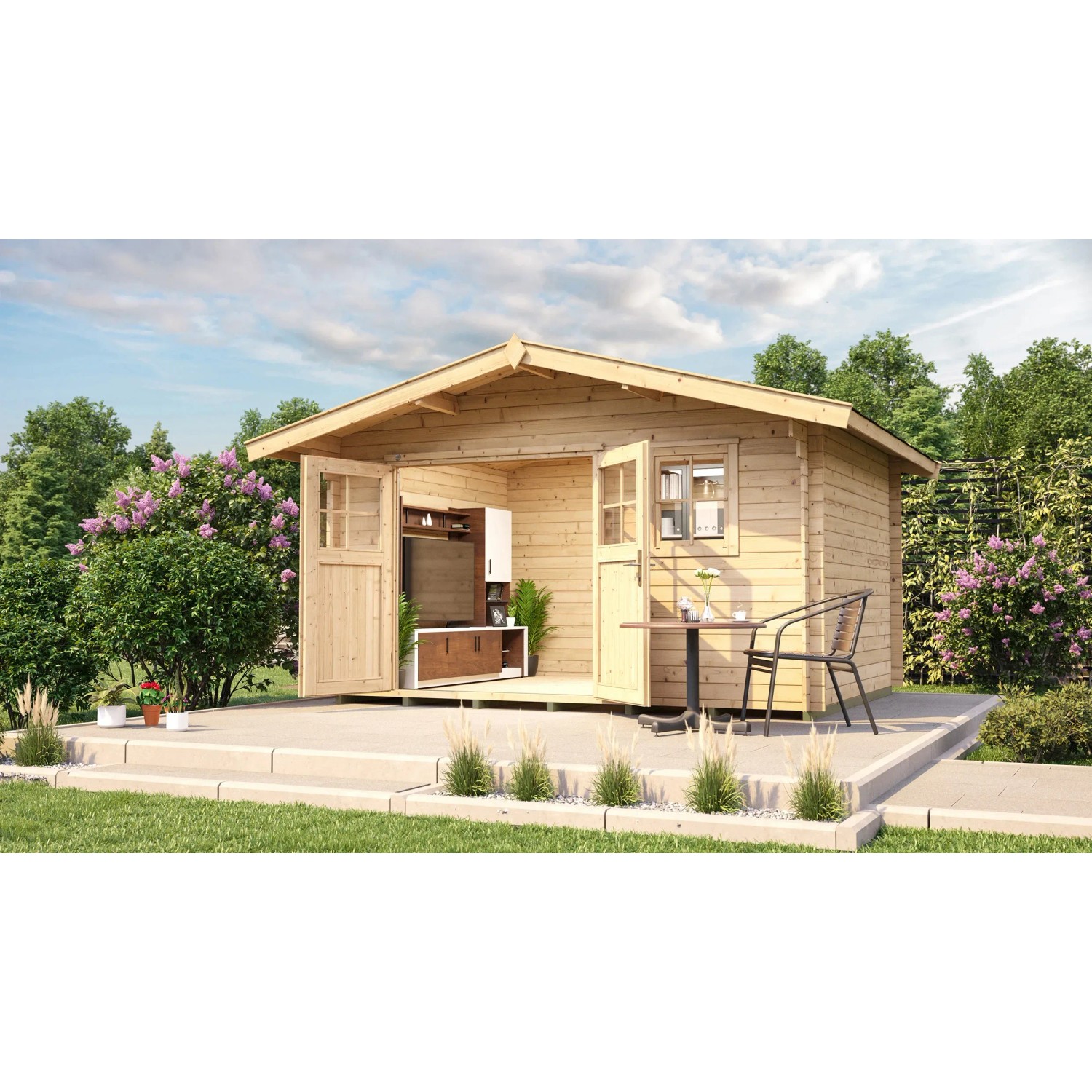 Weka Holz-Gartenhaus Sienna Satteldach Unbehandelt 380 cm x 370 cm