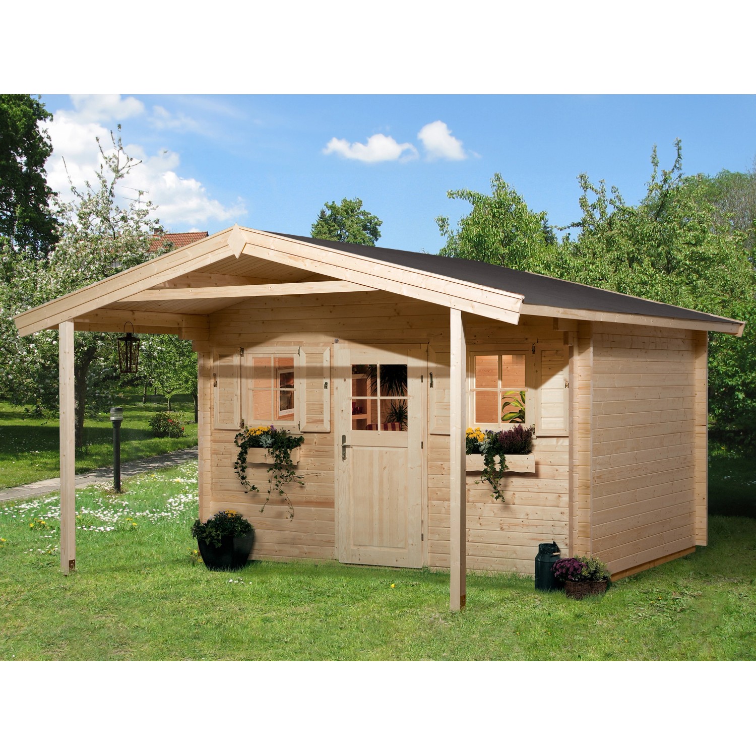 Weka Holz-Gartenhaus Satteldach Unbehandelt 450 cm x 514 cm