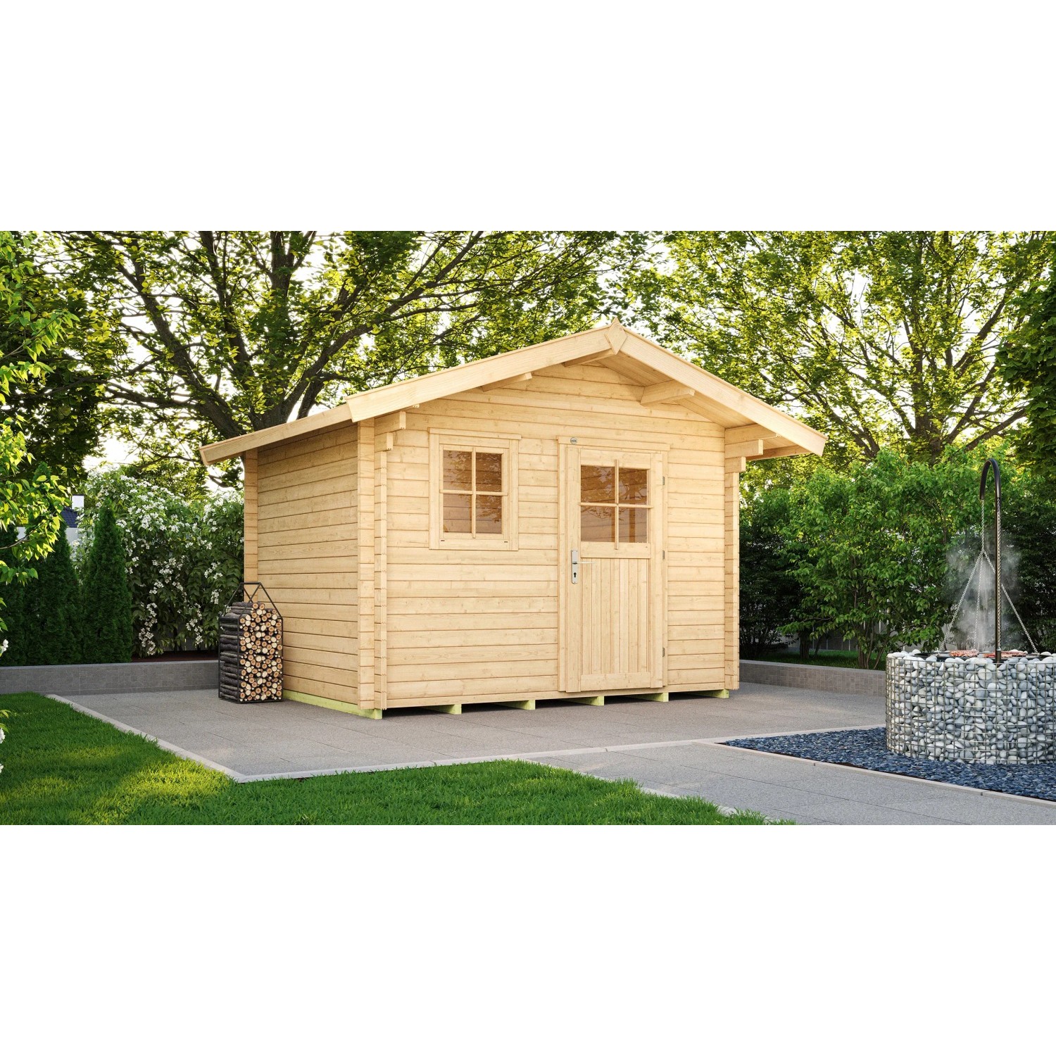 Weka Holz-Gartenhaus Brescia Satteldach Unbehandelt 300 cm x 370 cm