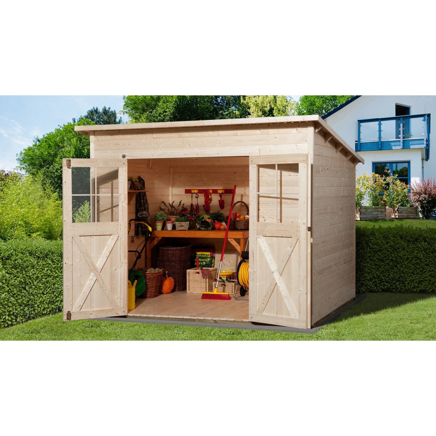 Weka Holz-Gartenhaus Triest Pultdach Unbehandelt 299 cm x 299 cm