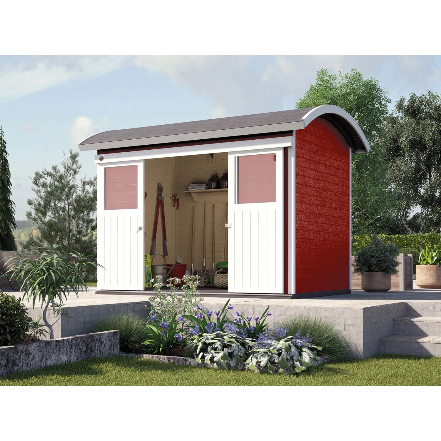 Weka Holz-Gartenhaus Tonnendach Lasiert 295 cm x 241 cm