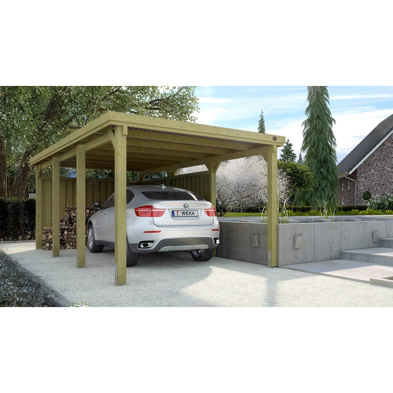 Weka Flachdach-Einzelcarport 617 Gr.2 mit PVC-Dachplatten 322 cm x 612 cm
