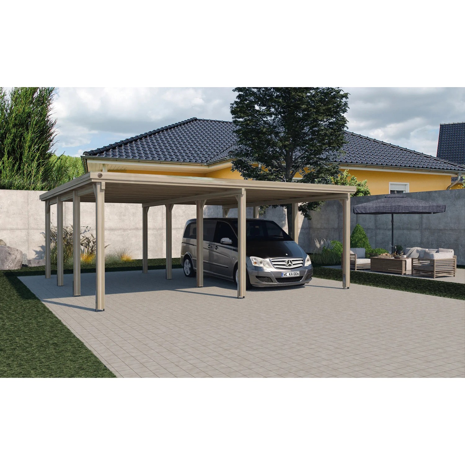 Weka Flachdach-Doppelcarport 618 Gr.2 mit PVC-Dachplatten 603 cm x 612 cm