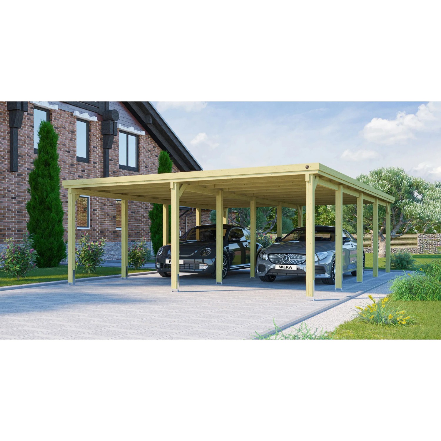 Weka Flachdach-Doppelcarport 618 Gr.3 mit PVC-Dachplatten 603 cm x 802 cm