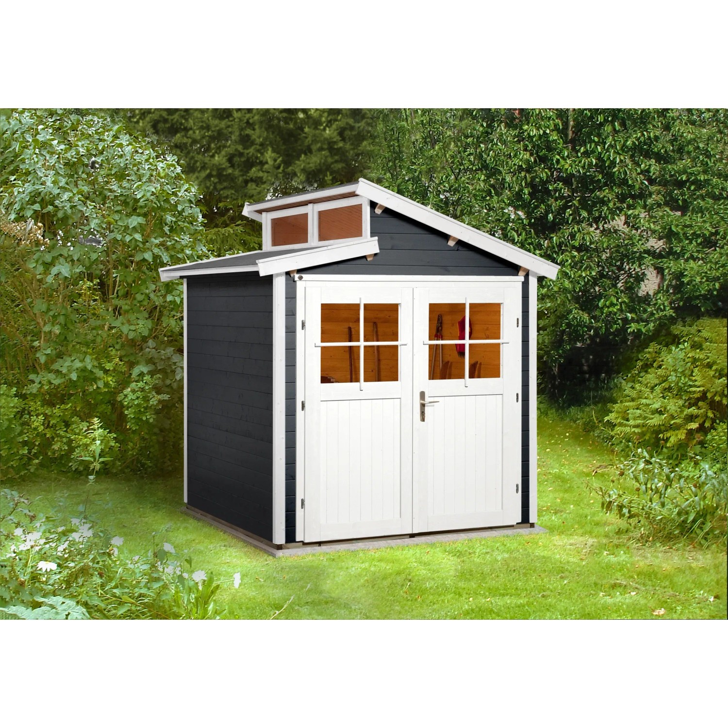 Weka Holz-Gartenhaus Anthrazit Pultdach Lasiert 231 cm