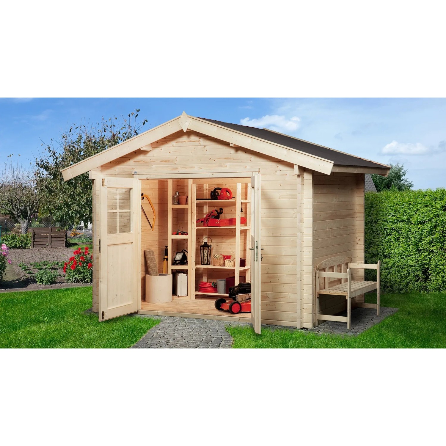 Weka Holz-Gartenhaus Satteldach Unbehandelt 330 cm