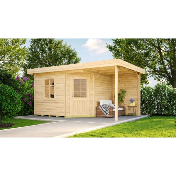 Weka Holz-Gartenhaus 213 A Gr. 1 5-Eck Flachdach Unbehandelt 442 cm x 278 cm
