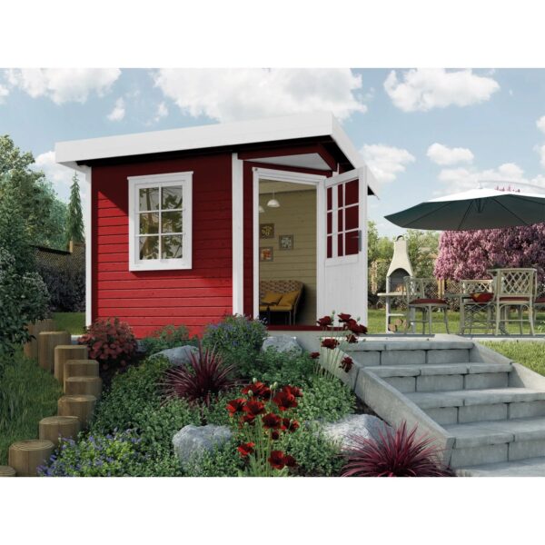 Weka Holz-Gartenhaus 213 Gr. 1 5-Eck Flachdach Rot Lasiert 278 cm x 278 cm Weka Holz-Gartenhaus 213 Gr. 1 5-Eck Flachdach Rot Lasiert 278 cm x 278 cm
