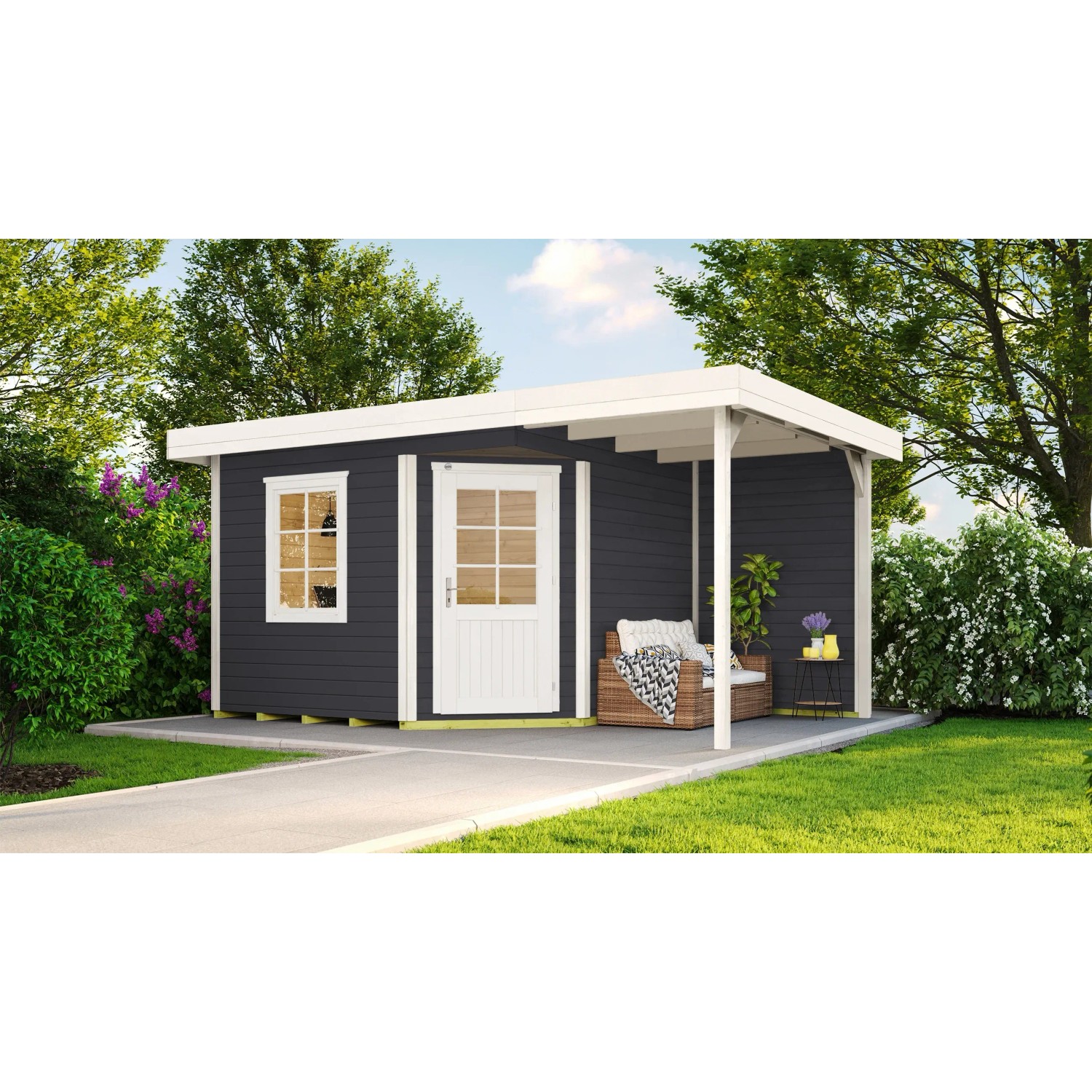 Weka Holz-Gartenhaus Flachdach Lasiert 455 cm x 339 cm