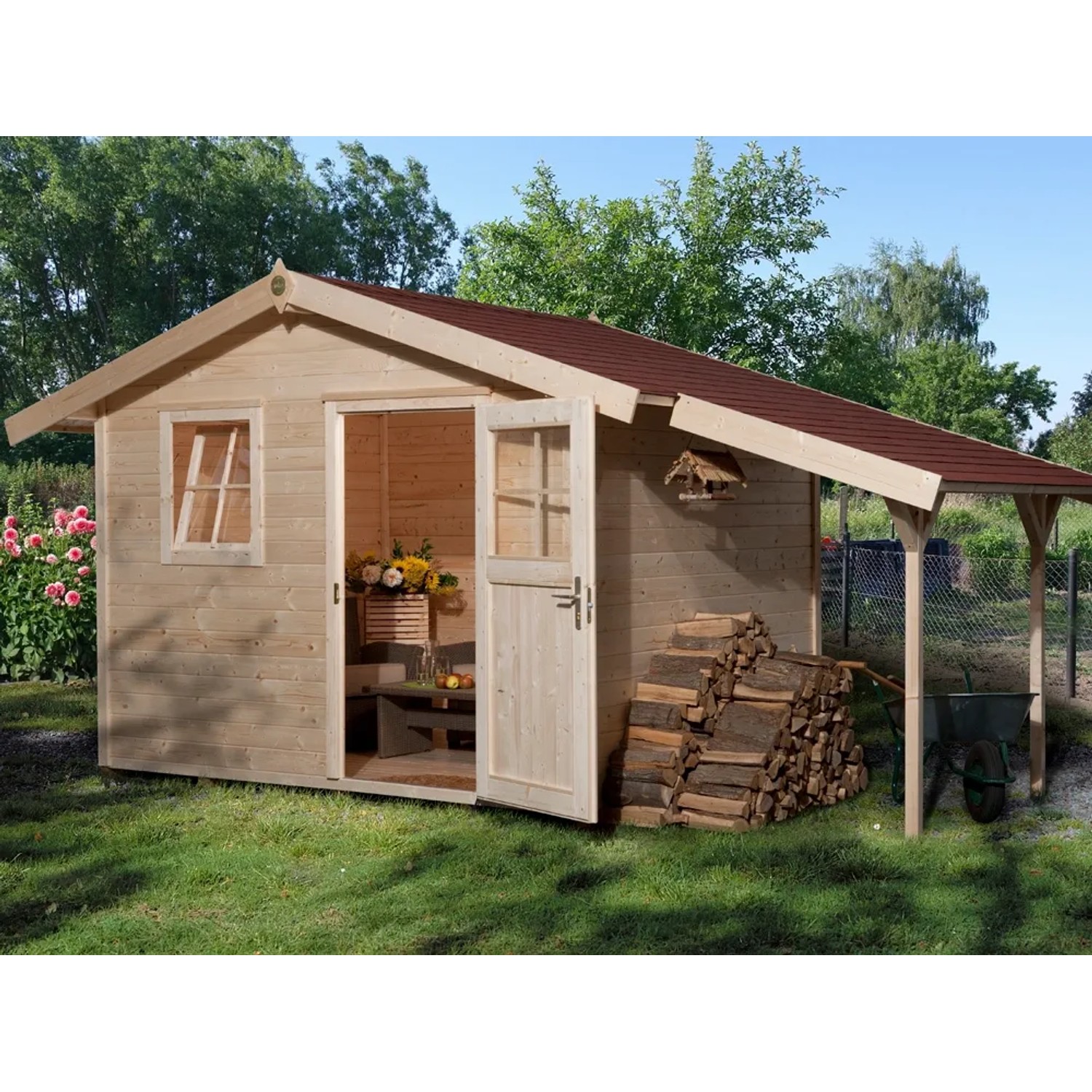 OBI Outdoor Living Holz-Gartenhaus Bozen A Spar-Set Satteldach Unbehandelt