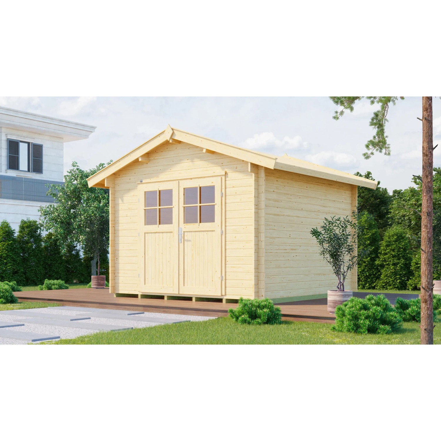 Weka Holz-Gartenhaus Sienna Satteldach Unbehandelt 300 cm x 330 cm