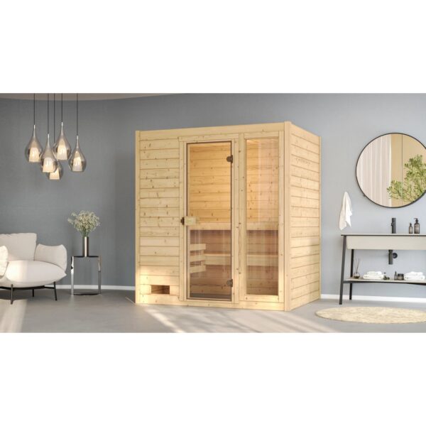 Weka Massivholzsauna Valida 2 Sparset 5,4 kW Kompakt Glastür/Fenster