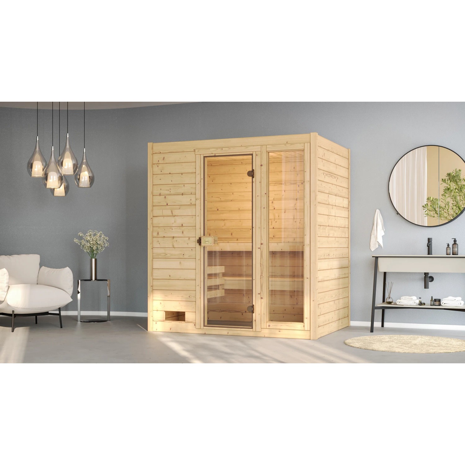 Weka Massivholzsauna Valida 2 Sparset 5,4 kW Kompakt Glastür/Fenster