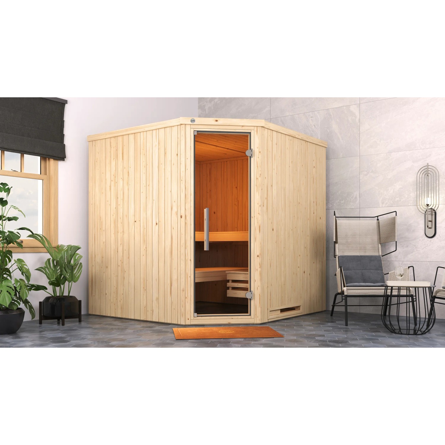 Weka Element-Ecksauna Varberg 3 Sparset 7,5 kW OS Glastür