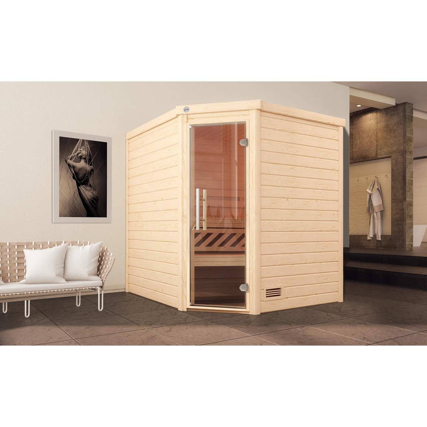 Weka Massivholzsauna Turku 2 Sparset 9 kW Kompakt Glastür