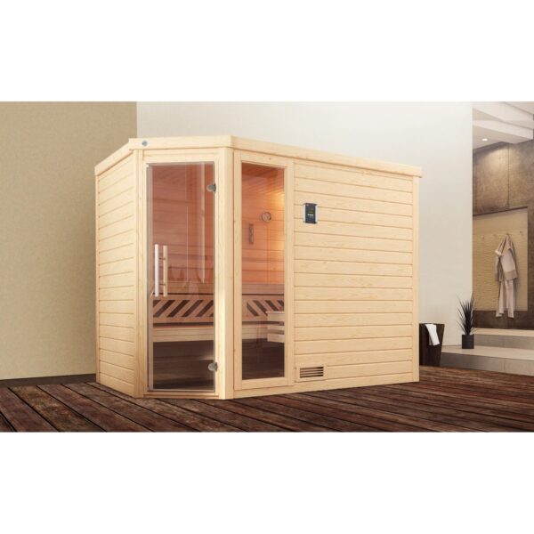 Weka Massivholzsauna Turku 3 Sparset 9 kW Kompakt Glastür/Fenster