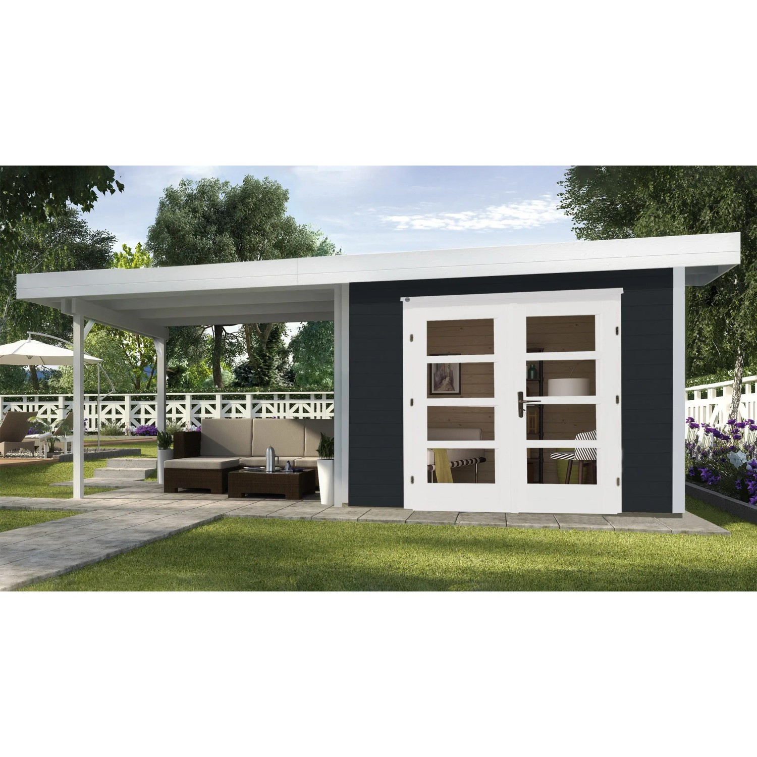 Weka Holz-Gartenhaus Flachdach Lasiert 590 cm x 375 cm