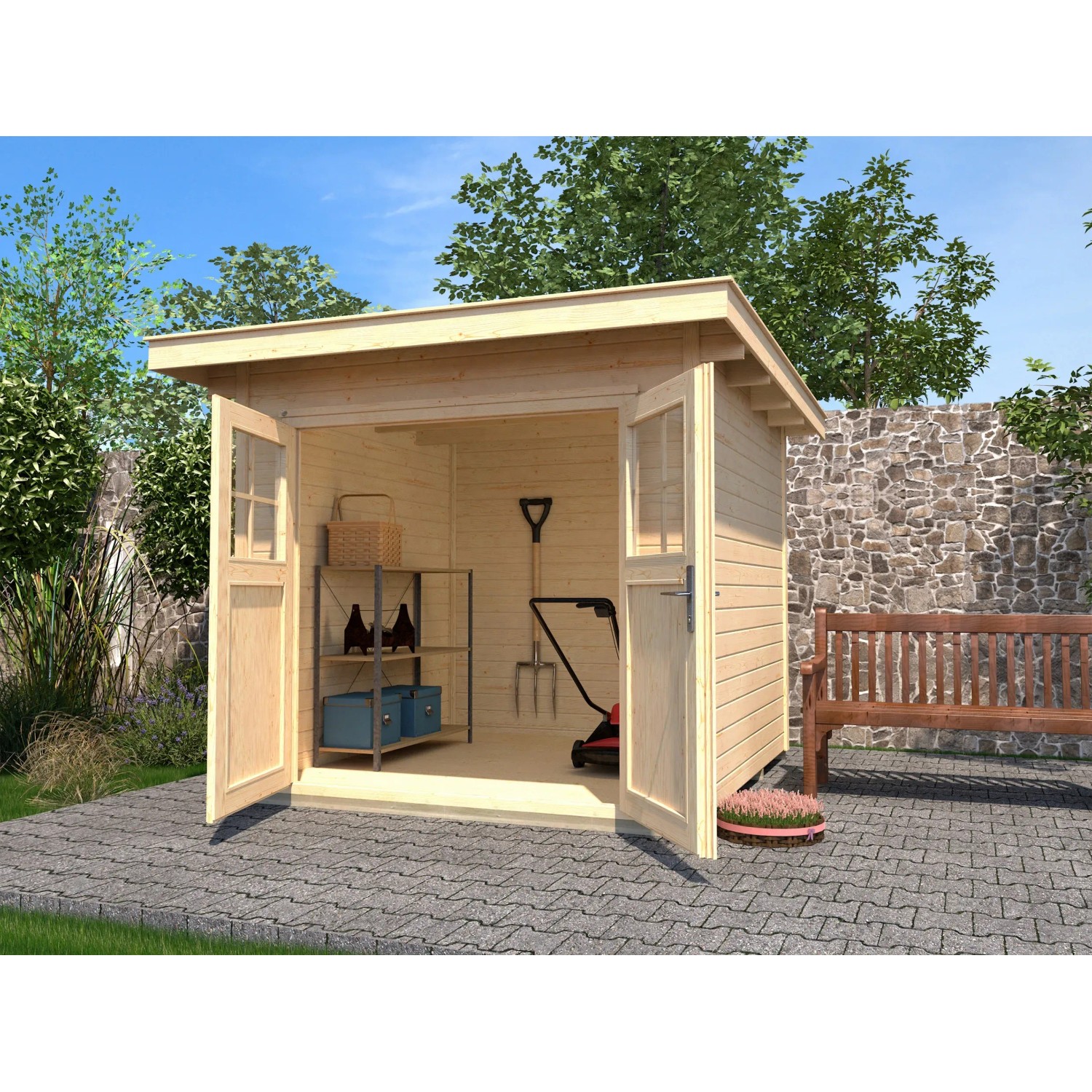Weka Holz-Gartenhaus Flachdach Unbehandelt 235 cm x 284 cm
