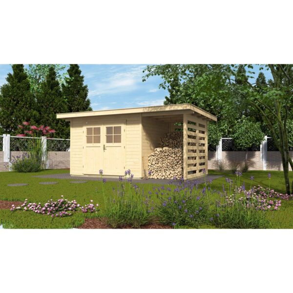 Weka Holz-Gartenhaus Flachdach Unbehandelt 385 cm x 311 cm Weka Holz-Gartenhaus Flachdach Unbehandelt 385 cm x 311 cm