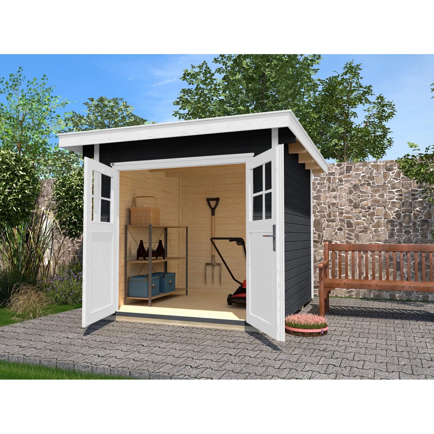 Weka Holz-Gartenhaus Flachdach Lasiert 295 cm x 311 cm