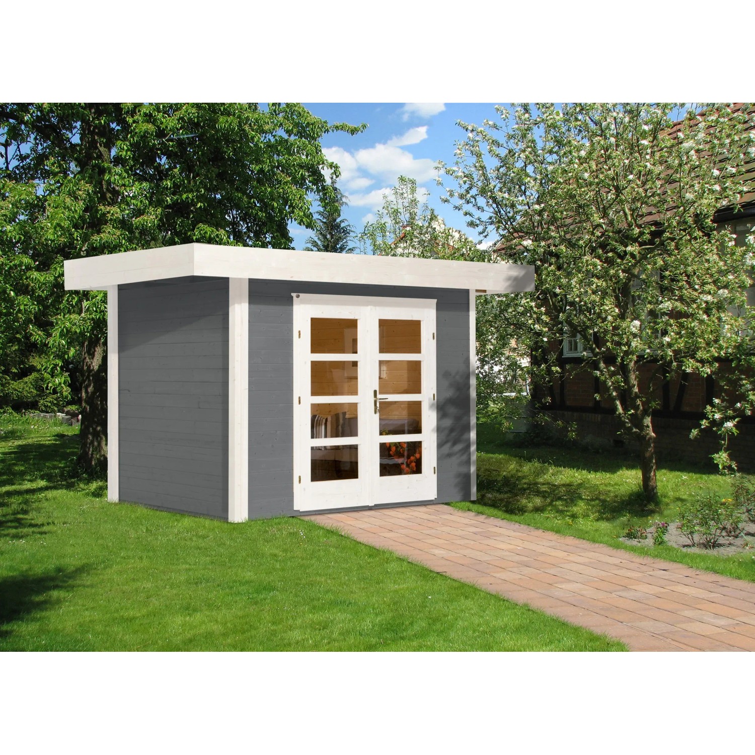 Weka Holz-Gartenhaus Grau Flachdach Lasiert 284 cm