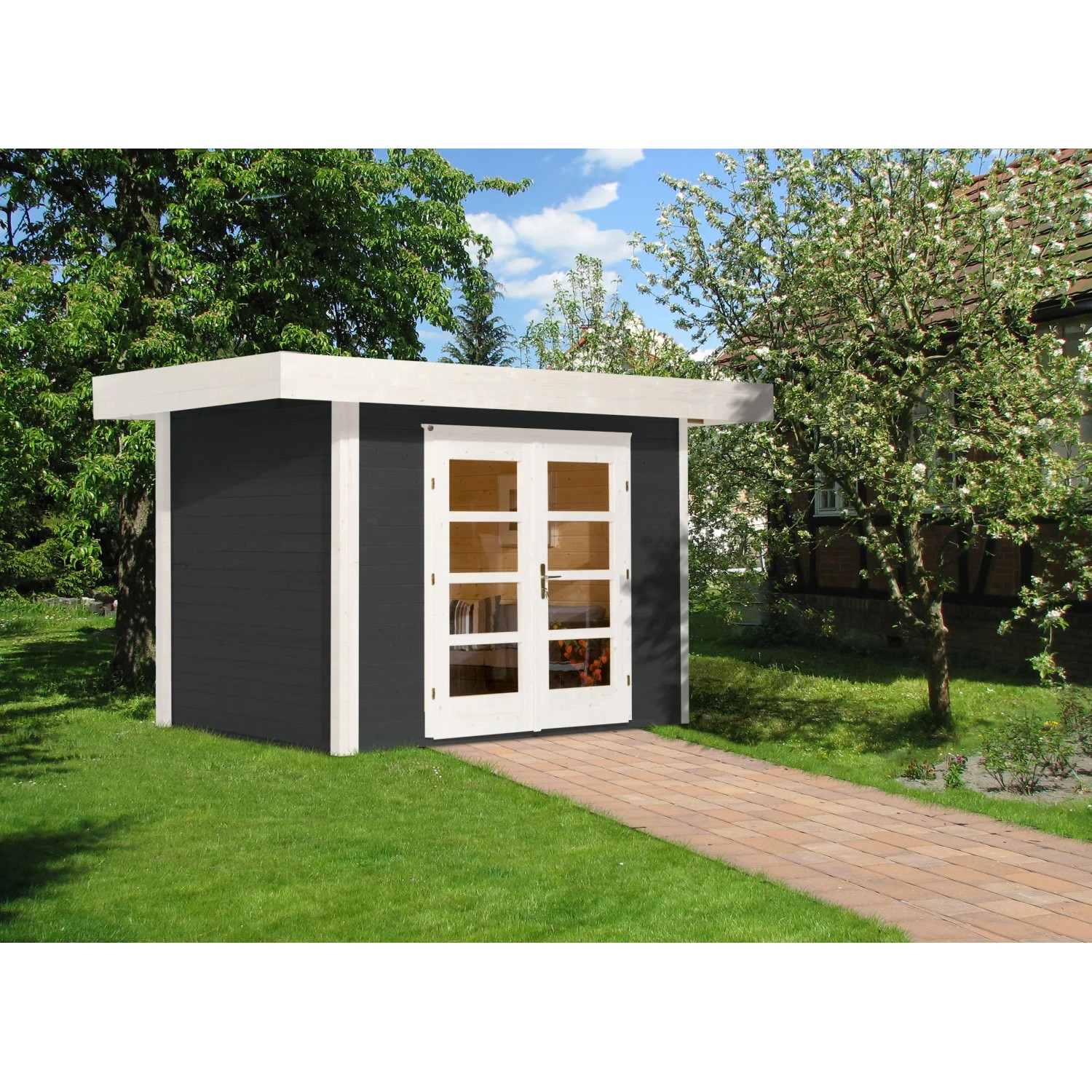 Weka Holz-Gartenhaus Designhaus 126 Plus Flachdach Lasiert 284 cm