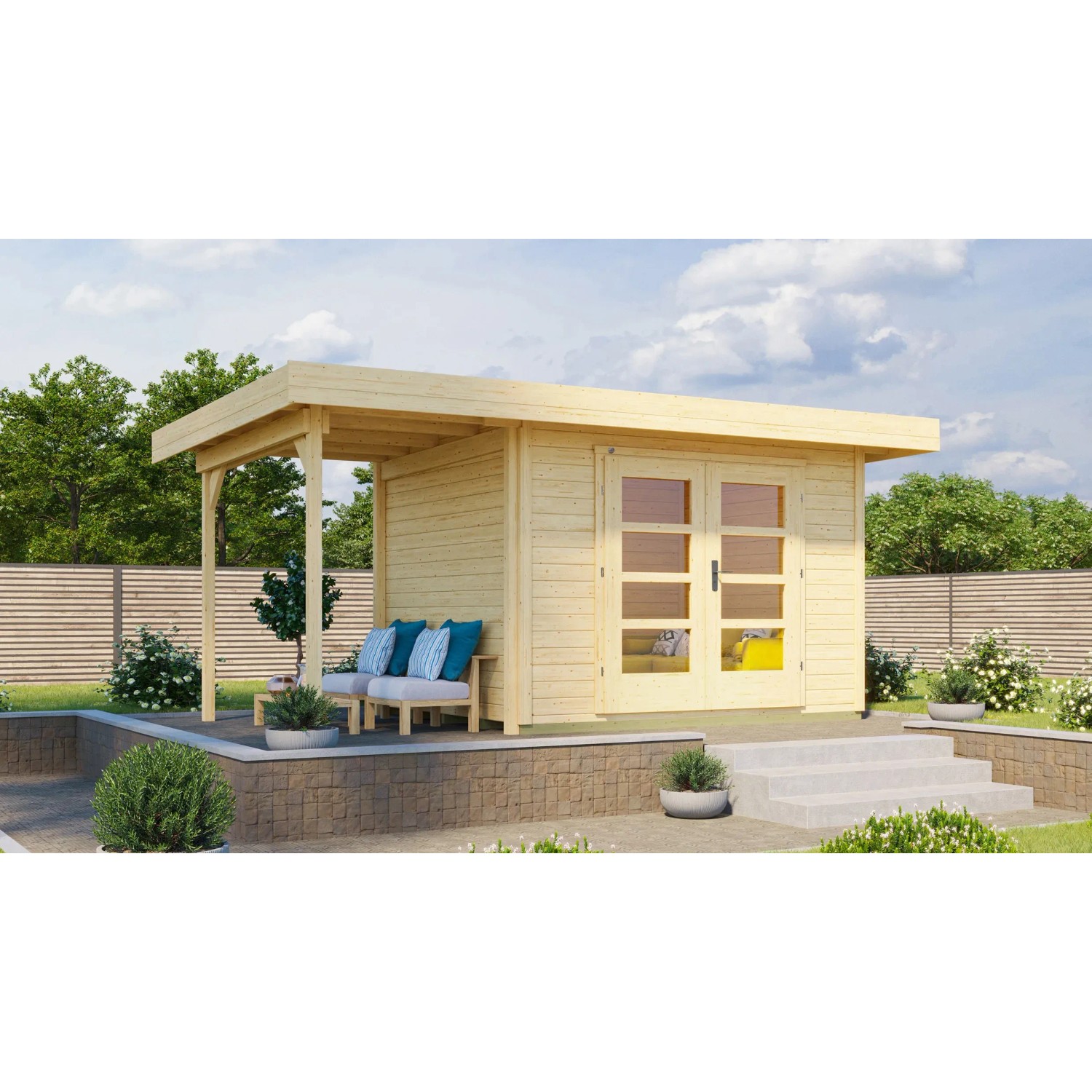 Weka Holz-Gartenhaus Flachdach Unbehandelt 442 cm x 315 cm