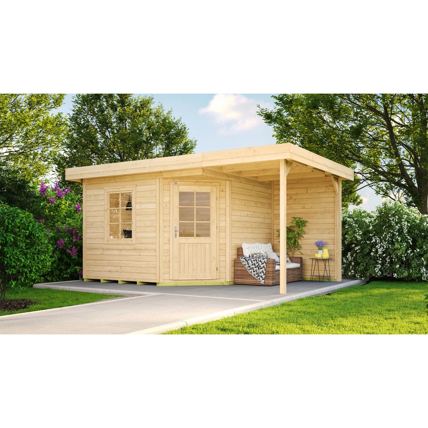 Weka Holz-Gartenhaus Flachdach Unbehandelt 397 cm x 279 cm