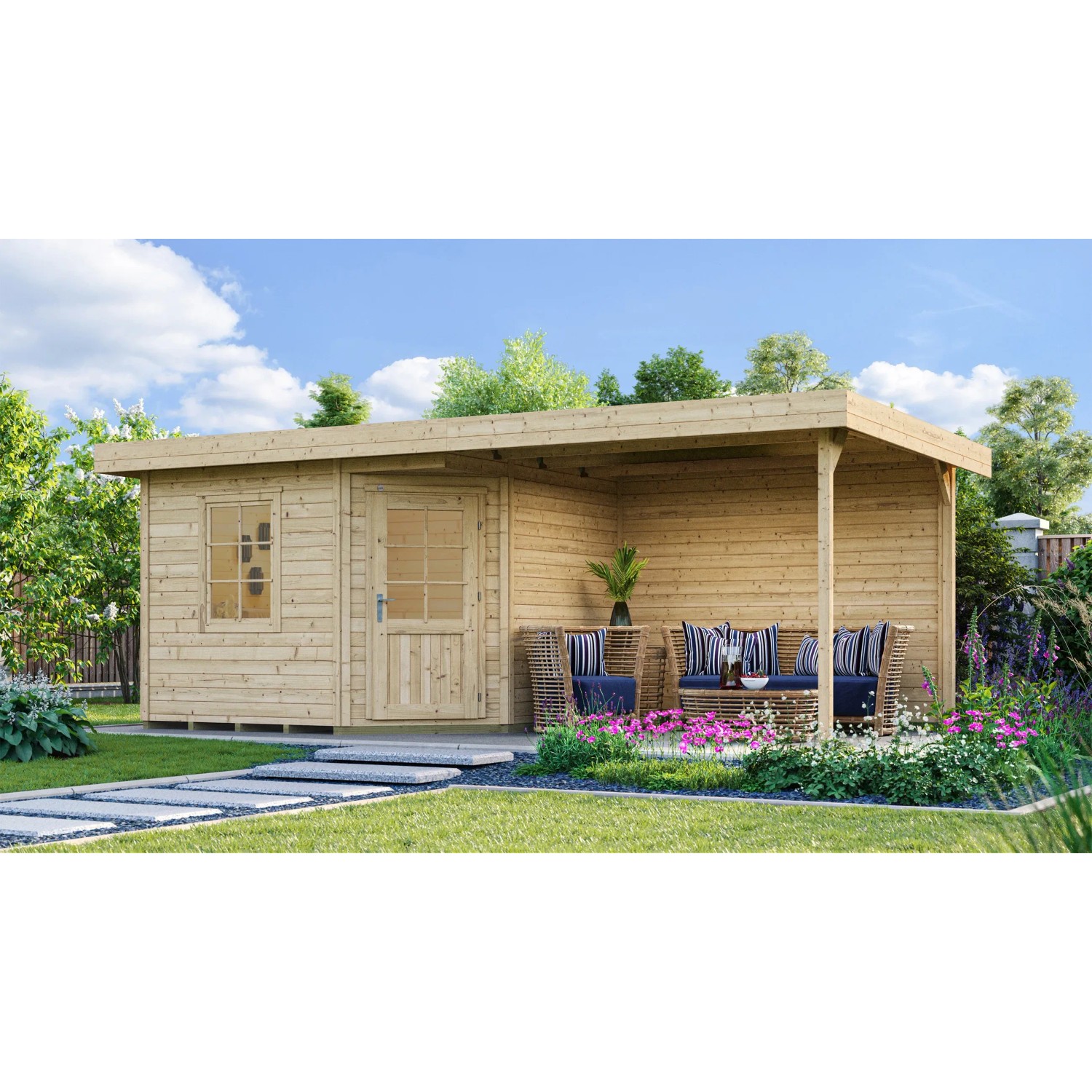 Weka Holz-Gartenhaus Flachdach Unbehandelt 593 cm x 339 cm