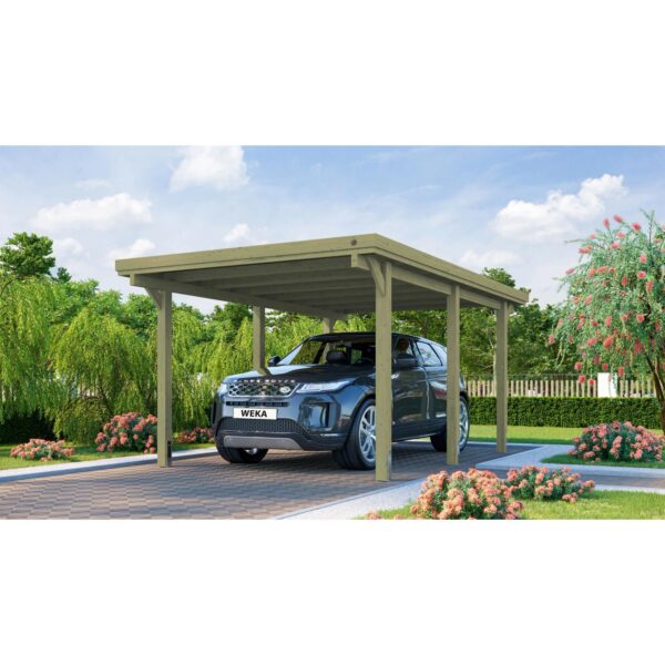 Weka Flachdach Einzelcarport 617 Gr. 1 mit Trapezblech 322 cm x 512 cm