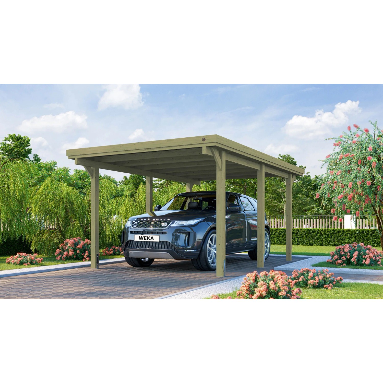 Weka Flachdach Einzelcarport 617 Gr. 1 mit Trapezblech 322 cm x 512 cm