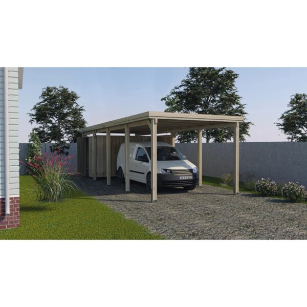 Weka Flachdach Einzelcarport 617 Gr. 3 mit Trapezblech 322 cm x 802 cm