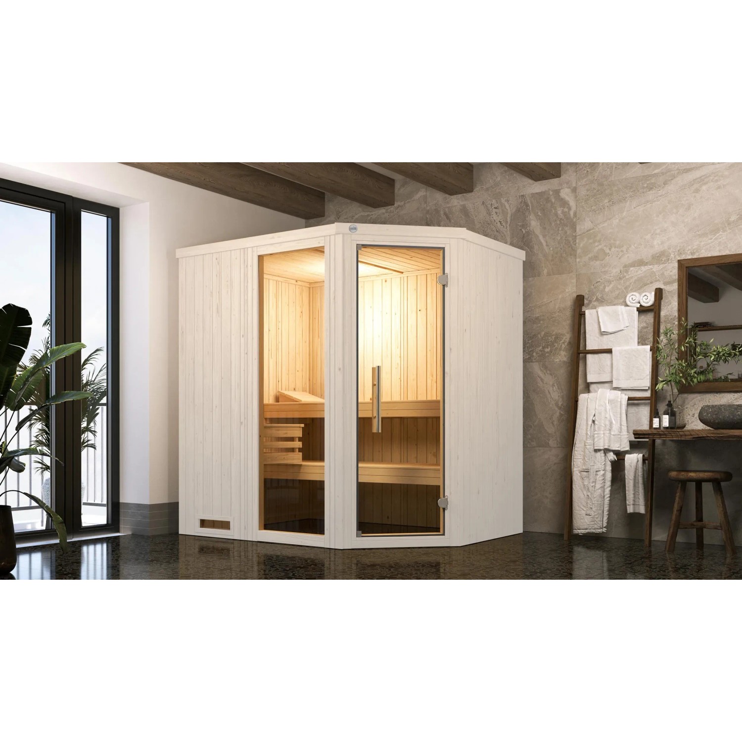 Weka Elementsauna Varberg Trend 1 Weiß Glastür/Fenster
