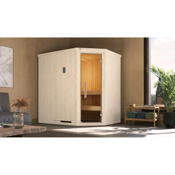 Weka Elementsauna Varberg Trend 1 Weiß Sparset 7,5 kW OS Glastür