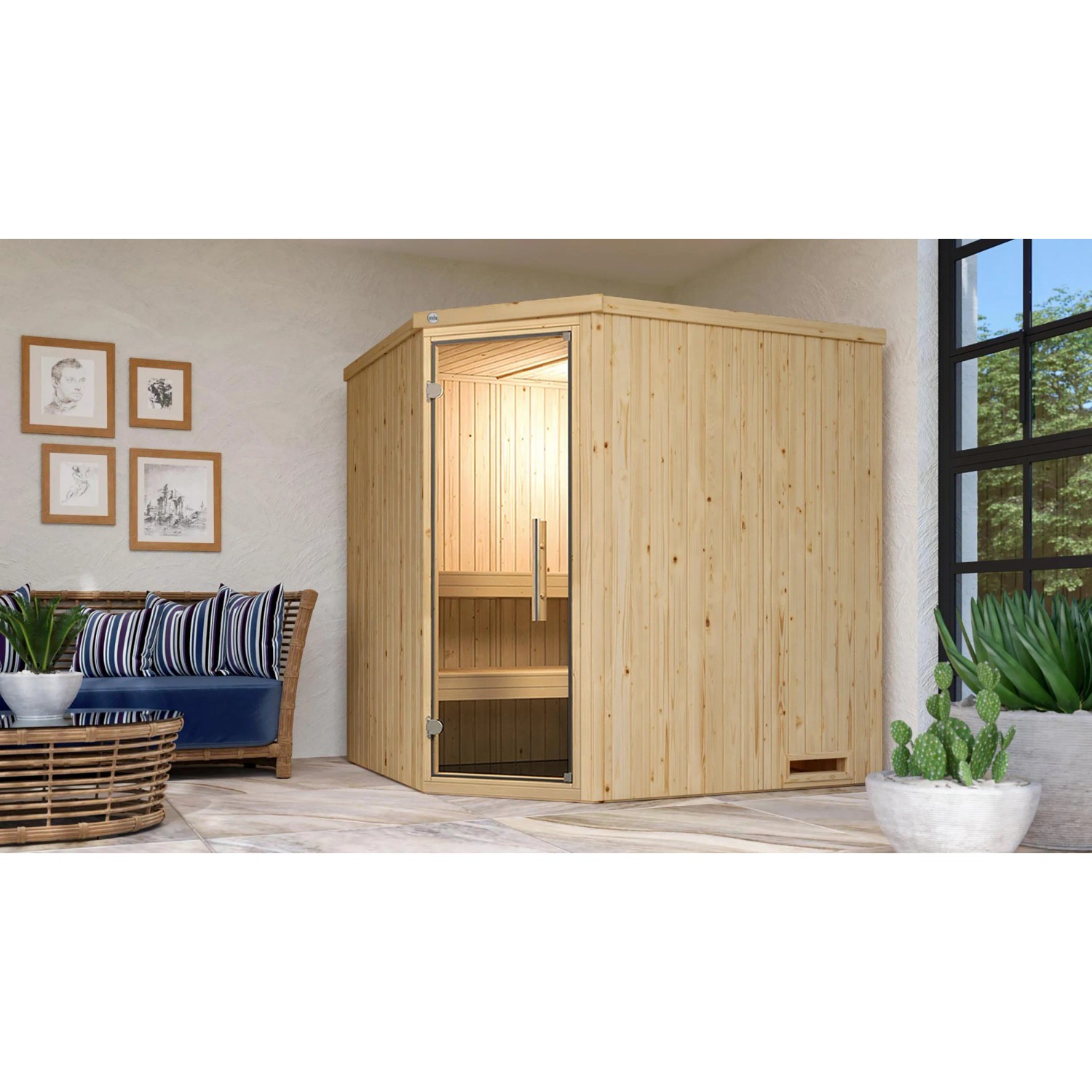 Weka Element-Ecksauna Varberg 2 Sparset 5,4 kW Kompakt Glastür