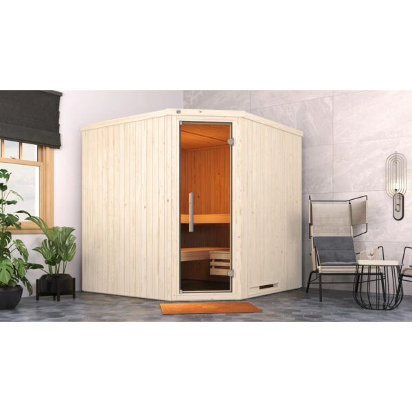 Weka Elementsauna Varberg Trend 3 Weiß Sparset 9 kW Kompakt Glastür