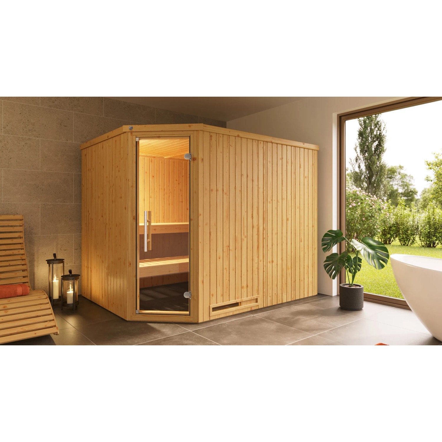 Weka Element-Ecksauna Varberg 4 Sparset 9 kW Kompakt Glastür