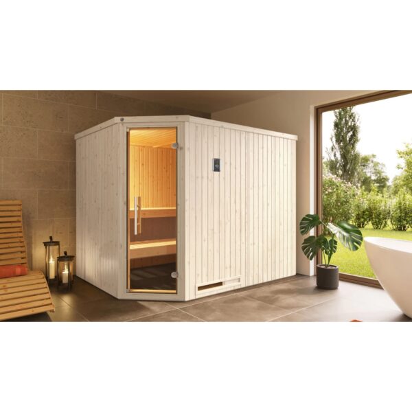 Weka Elementsauna Varberg Trend 4 Weiß Sparset 9 kW OS Glastür