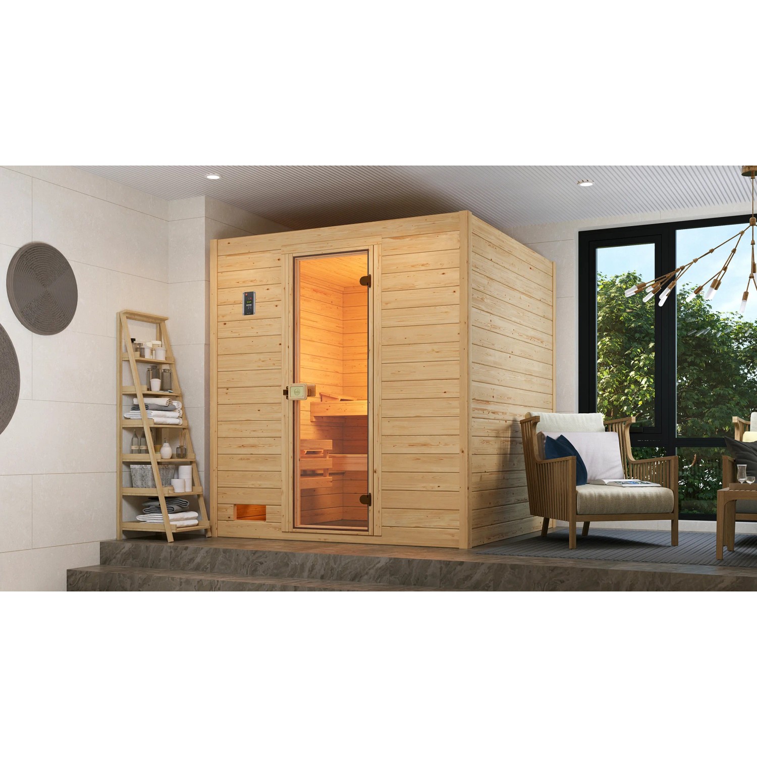 Weka Massivholzsauna Valida 3 Sparset 5,4 kW Kompakt Glastür