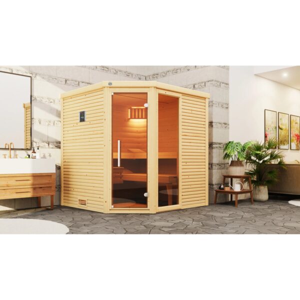 Weka Designsauna Cubilis 2 Rundumsorglospaket 9 kW Kompakt Saunaleuchtenset